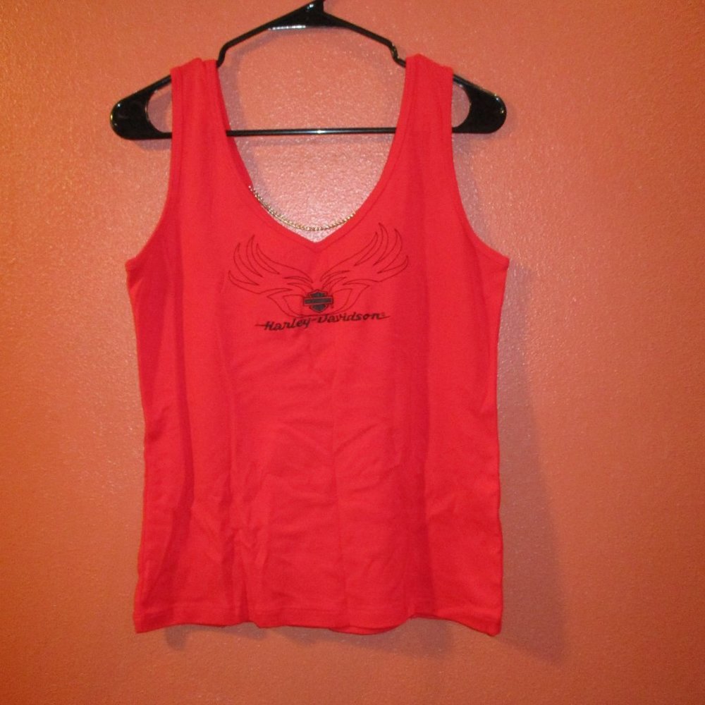 Harley Davidson Shirt NEW Woman Large Red Black Motorcycle Ride Dealership Shirt